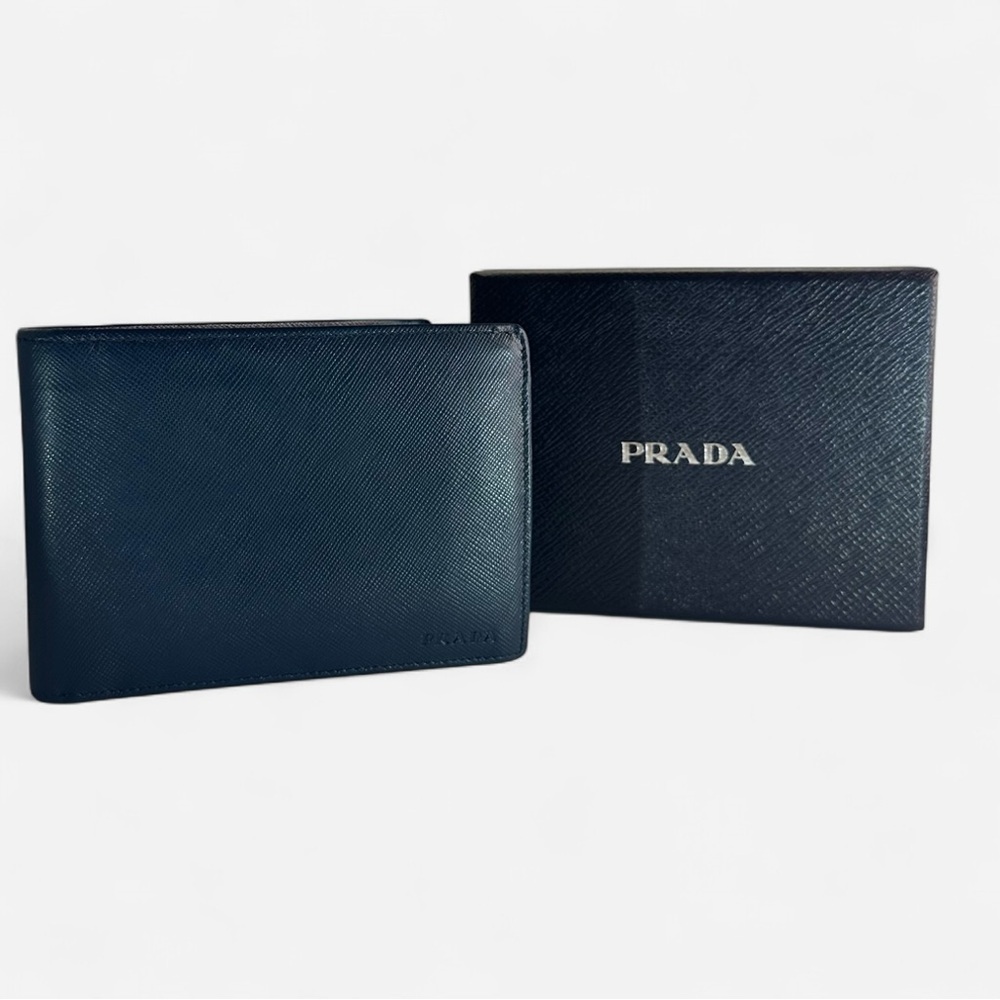 Prada 2M0002 Saffiano Leather Bifold Wallet w Coin Purse Baltico Navy – Box &COA - Picture 1 of 10